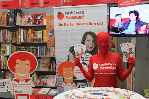 Cash 4 Web - bedruckte rote Morphsuits im Promotion Einsatz